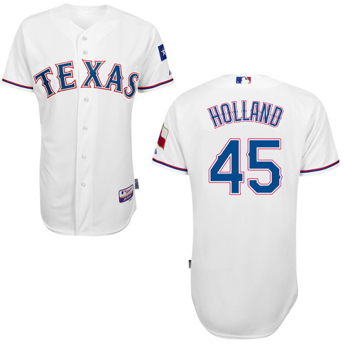 Derek Holland #45 MLB Jersey-Texas Rangers Men's Authentic Home White Cool Base Baseball Jersey
